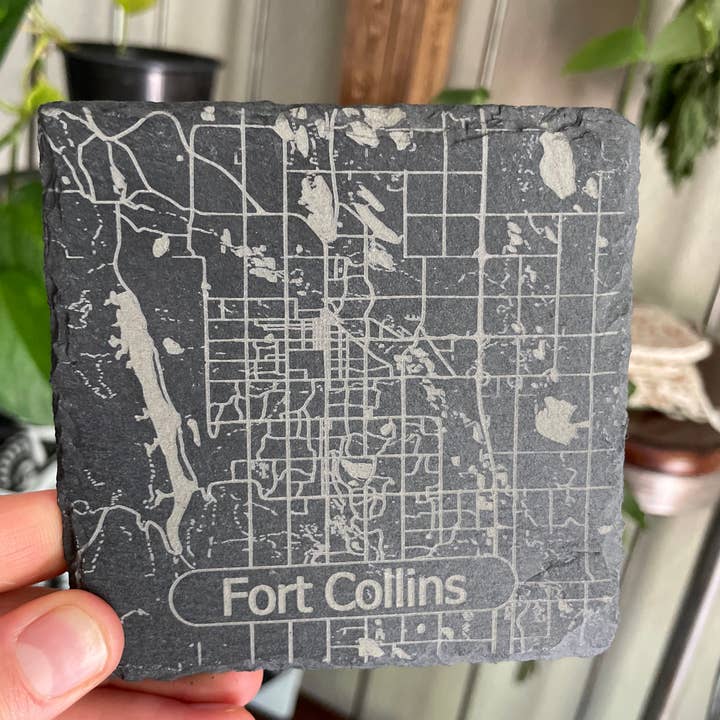 Customized Map Slate Coaster for wholesale by Far West Laser LLC