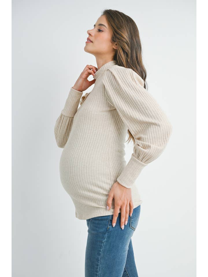 Hello Miz - Wholesale Top - Maternity - Ribbed Mock Neck Puff Sleeve Maternity Top4