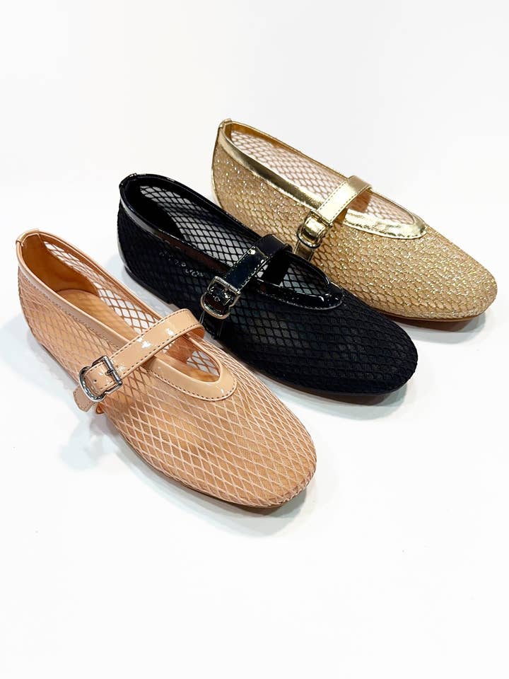 CCOCCI - Wholesale Flats - Women's - ACCEPT-29 FISHNET MESH UPPER ROUND TOE BALLET FLAT
