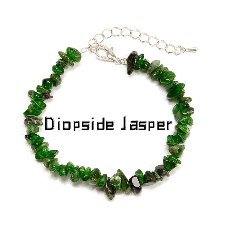 CRCBEADS - Wholesale Beaded Bracelet - Natural Larimar/ Diopside Chips Beads Beaded Bracelet Size 5-8mm 7"-8.5'' Length1