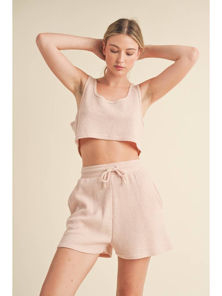 KIMBERLY C - Wholesale Lounge set – Women's - Waffle Lounge Cropped Tank and Shorts Set15