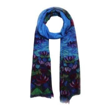 Namaskar Australia - Wholesale Scarf - Women's - Water Lily Lake Abstract Scarf – Merino Wool Silk Designer Wrap | Monet Inspired Old Masters Print