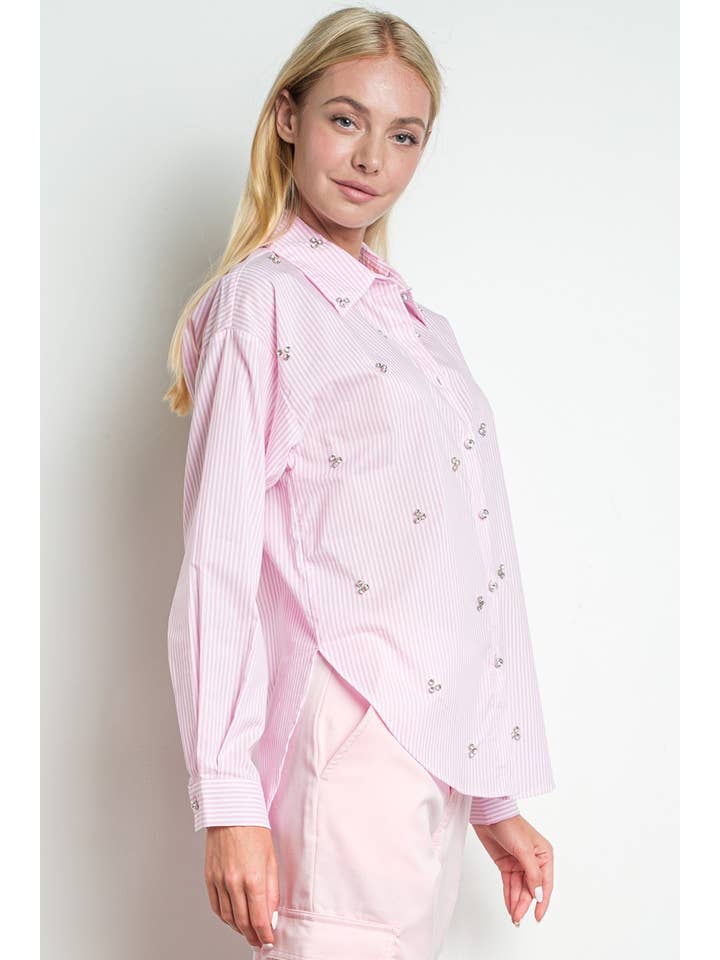 KIWI - Wholesale Buttoned-down shirt – Women's - IT3066 Rhinestone embellished button down shirt3