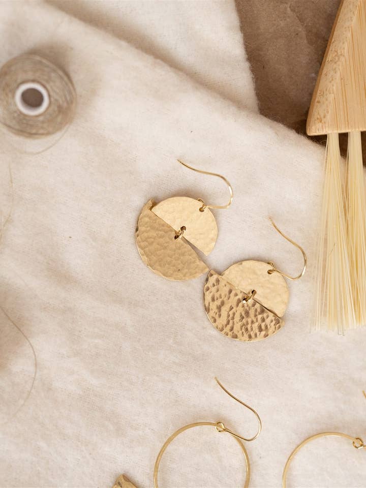 Hammered Brass Earrings No. 1 for wholesale by Found & Feral