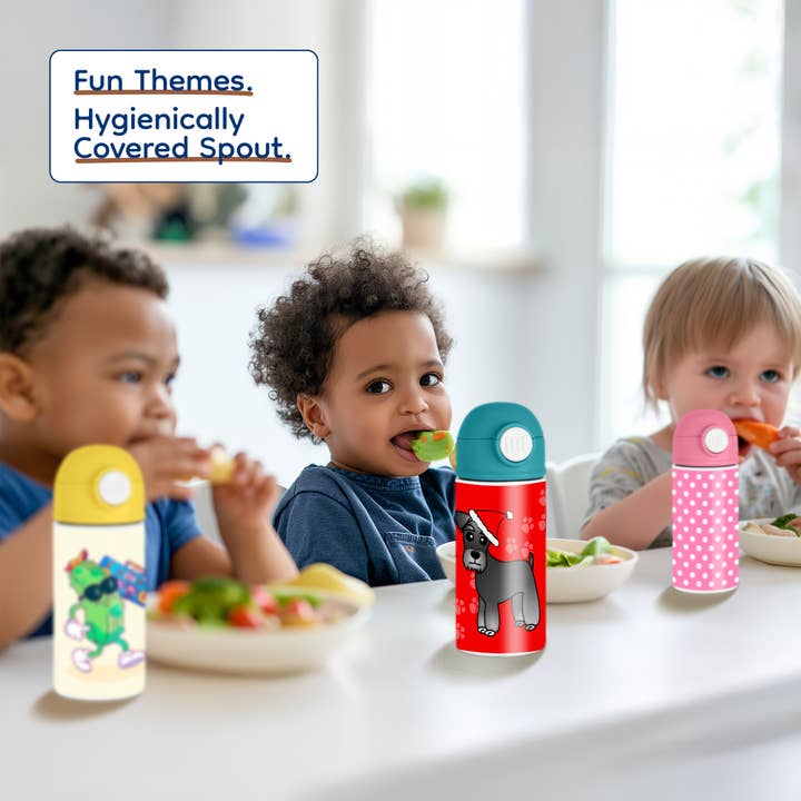 3dRose - Wholesale Water bottle - 3dRose, Cute Miniature Schnauzer Banded Coat (Salt and Pepper) - Cartoon Dog - Green with Santa Hat, Kids Water Bottle4