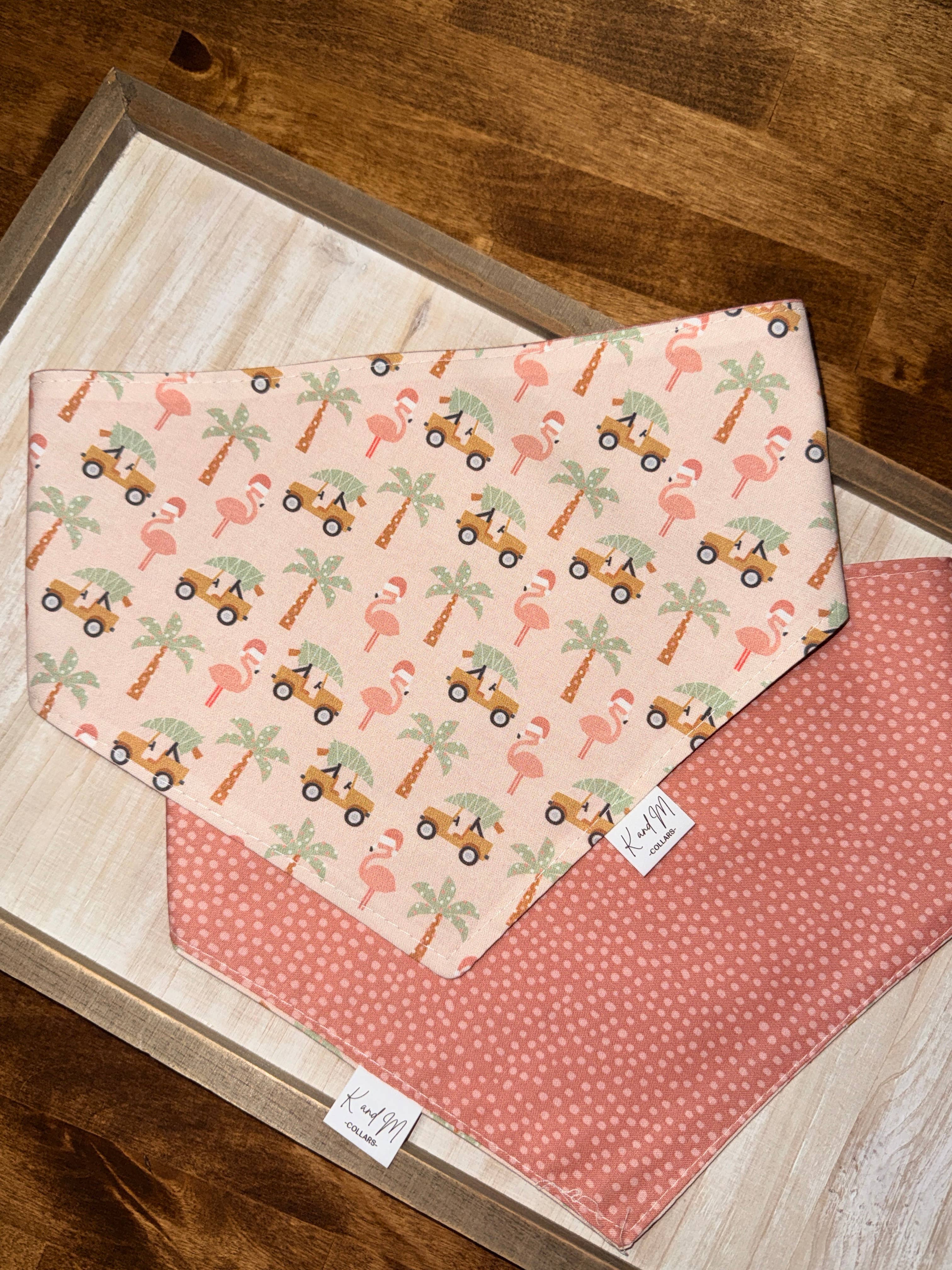K and M Collars - Wholesale Pet Bandana - Dog - Tropical Christmas Flamingos Dog Bandana, Reversible1