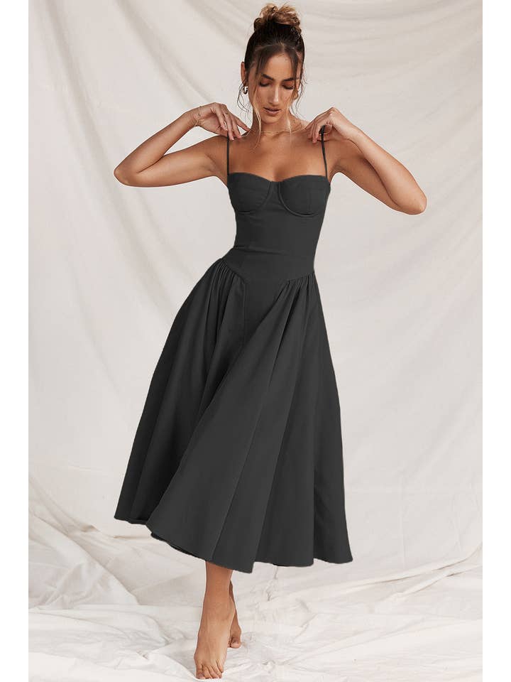 Sweetkama - Wholesale Dress - Women's - String Shoulder Solid & Floral Ladies Dress 2552838