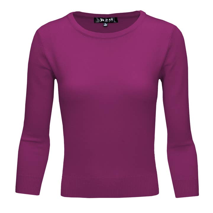 Mak - Wholesale Knit Top - Women's - 3/4 Sleeve Crewneck Soft Lightweight Basic Knit Top MK363643