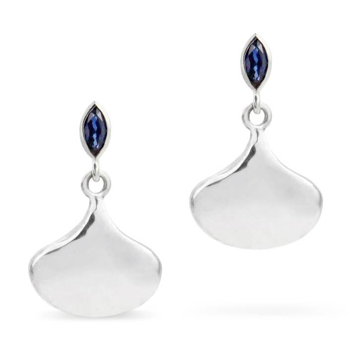 Silver Drop Blue Sapphire Earrings for wholesale by MezzeJewelry