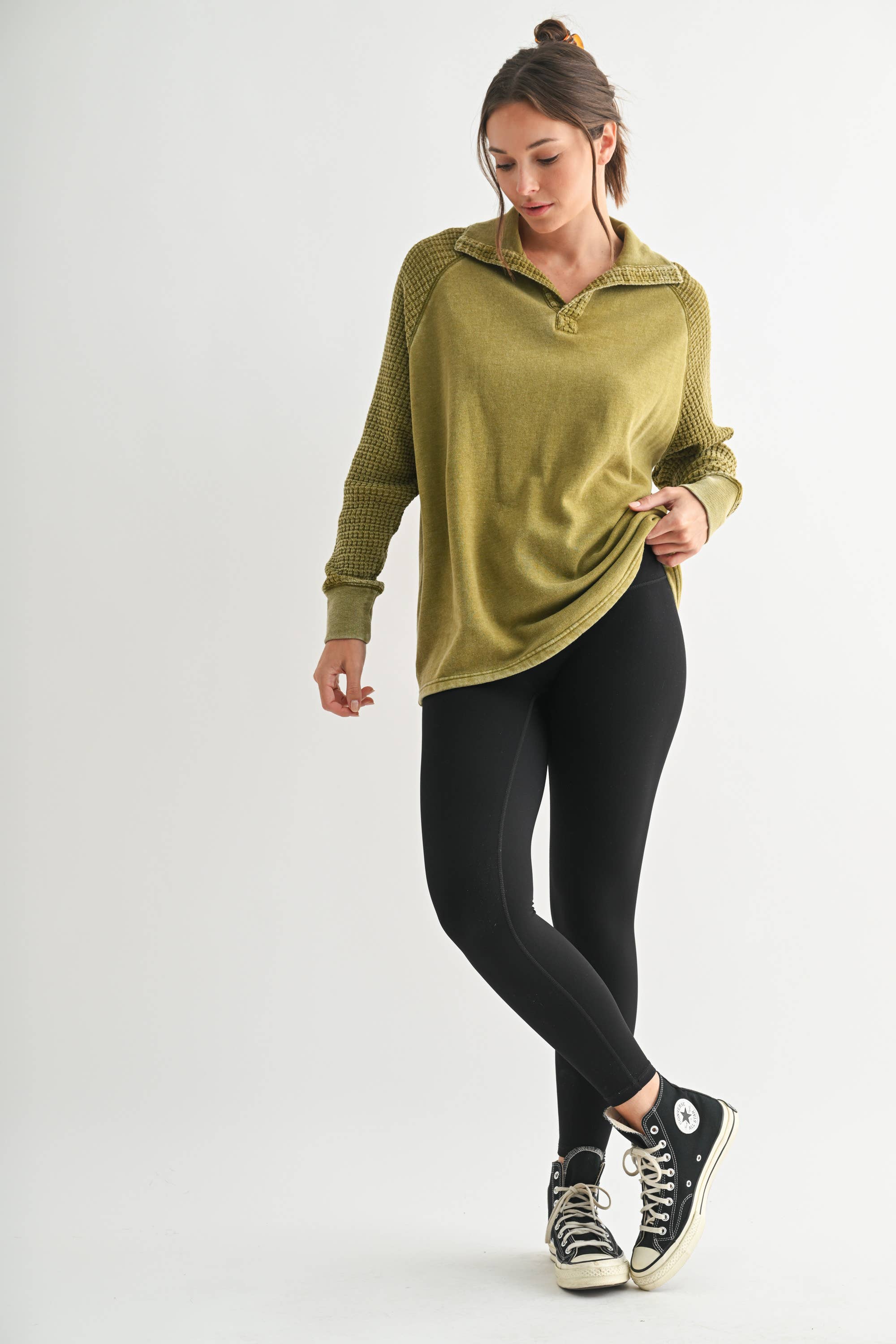 Mono B - Vente Haut en maille – femme - Henley en tricot gaufré Duality3