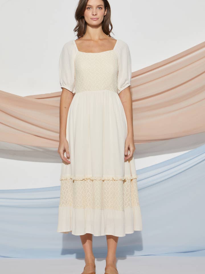 LACE TIERED DRESS SMOCKING DETAILS P60154 for wholesale by Petal Dew