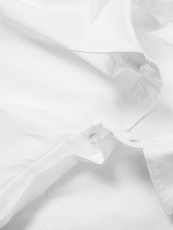 VividLux - Wholesale Button Down Shirt - Women's - Cropped Long Sleeves Asymmetric Fringed Pockets Solid Color Blouses&shirts Tops6