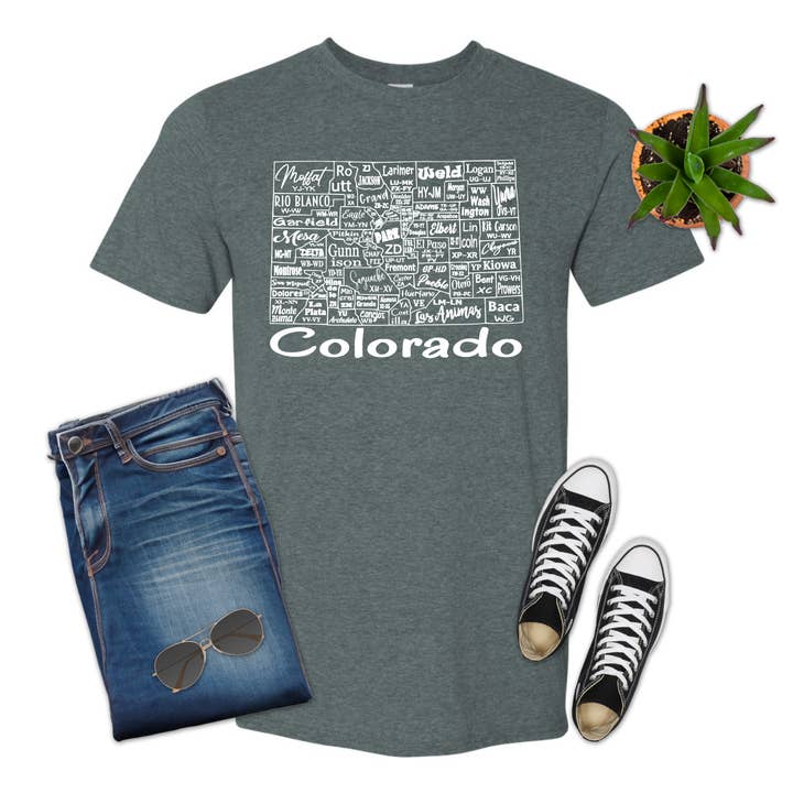 Maglietta con mappa della contea dello stato del Colorado, T-shirt per la vendita all'ingrosso da parte di 316 Legacy LLC