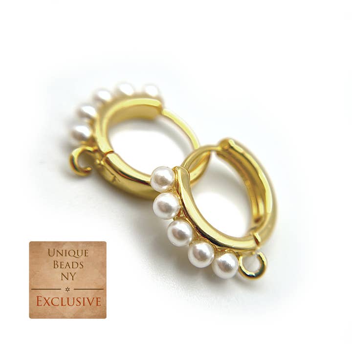 UBNY Collection - Wholesale Huggie earrings - Pearl Hoop Earring Findings • Nickel Free •18K Gold Plating 8