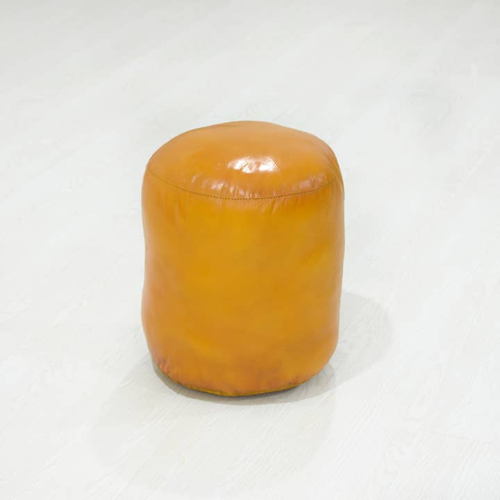 BBH Homes LLC - Wholesale Pouf - Solid Handmade Leather Round Pouf Mustard Color BBH Homes12