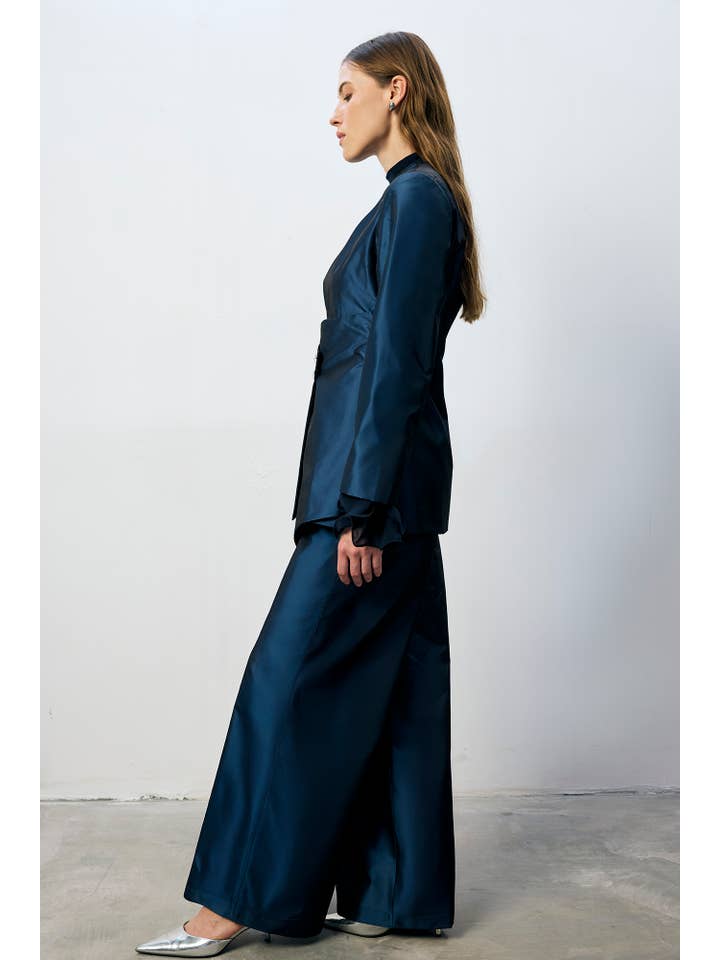 Navy Blue ASYMMETRIC JACKET & WIDE-LEG PANTS SET WITH BUTTON DETAIL for wholesale on Faire1