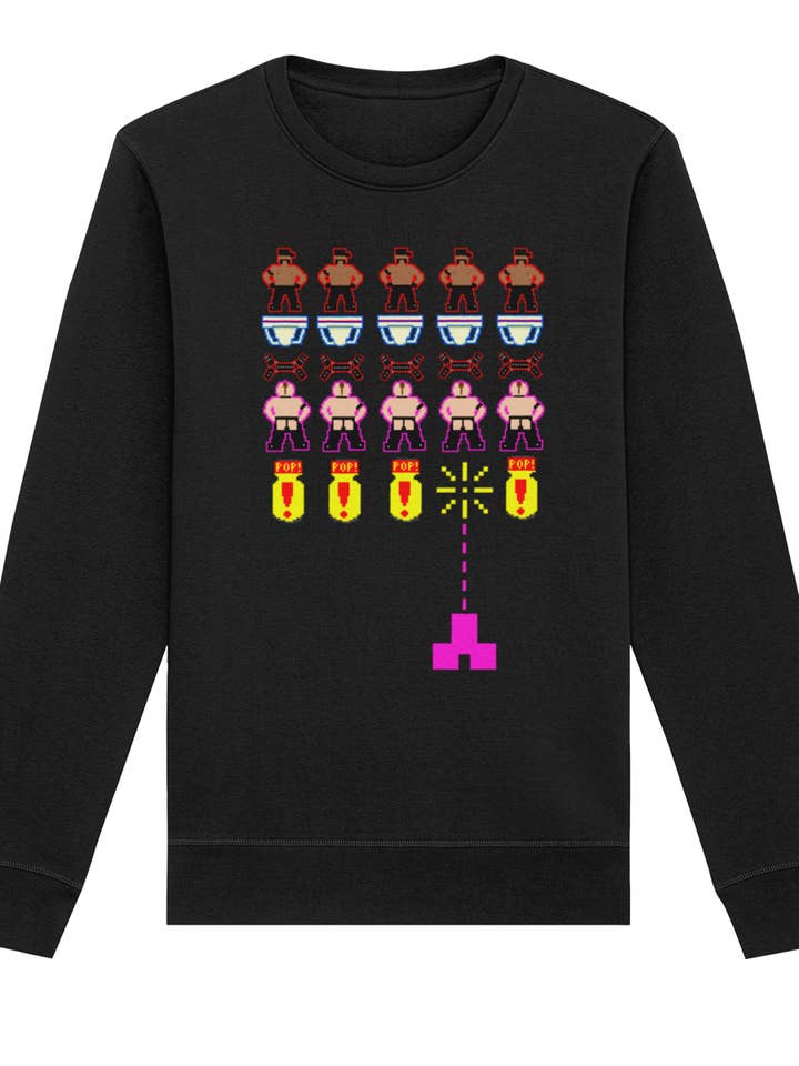 Gay Space Invaders biologische sweater voor wholesale door Unapologaytic