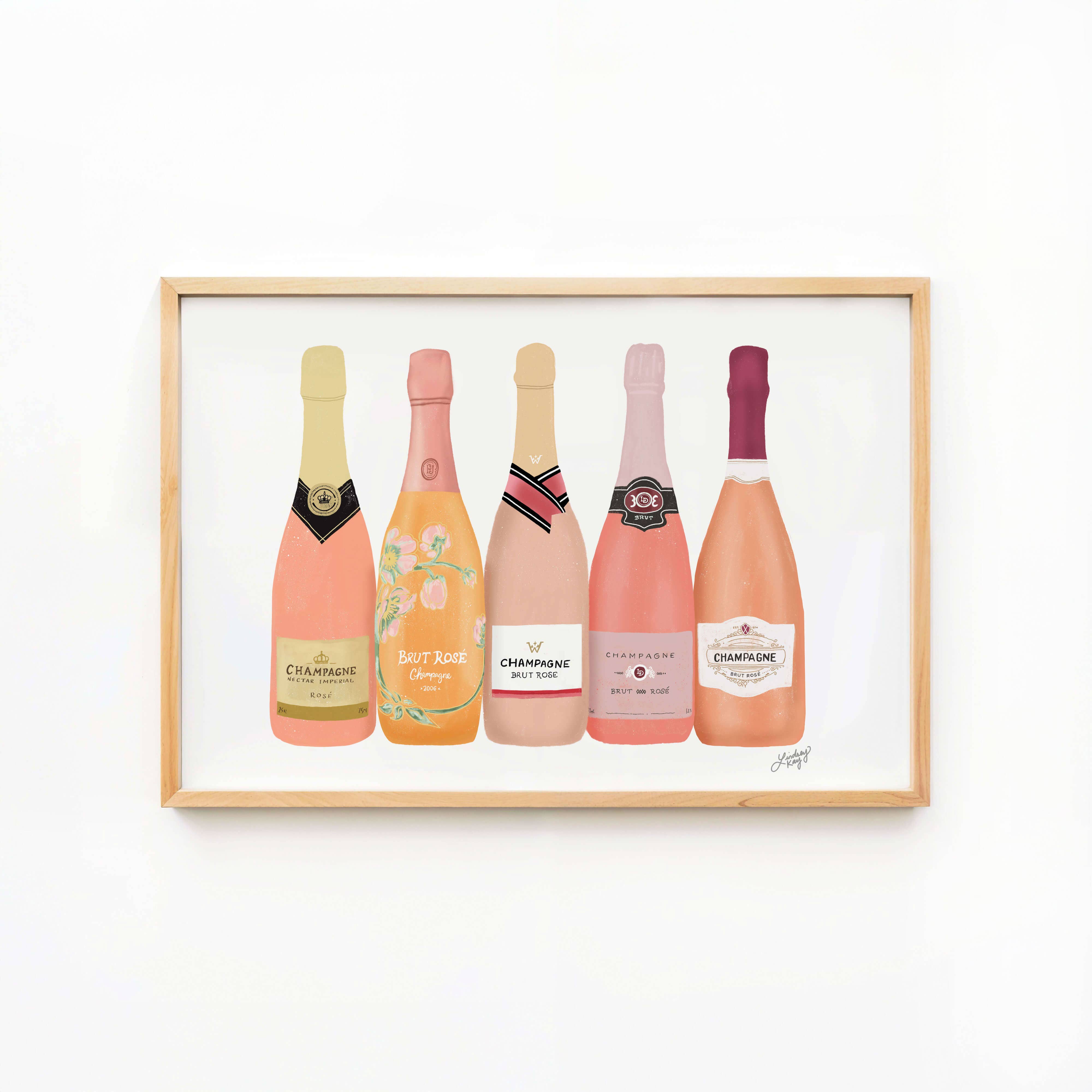 Lindsey Kay Collective - Wholesale Art Print - Rose Champagne Bottles - Art Print