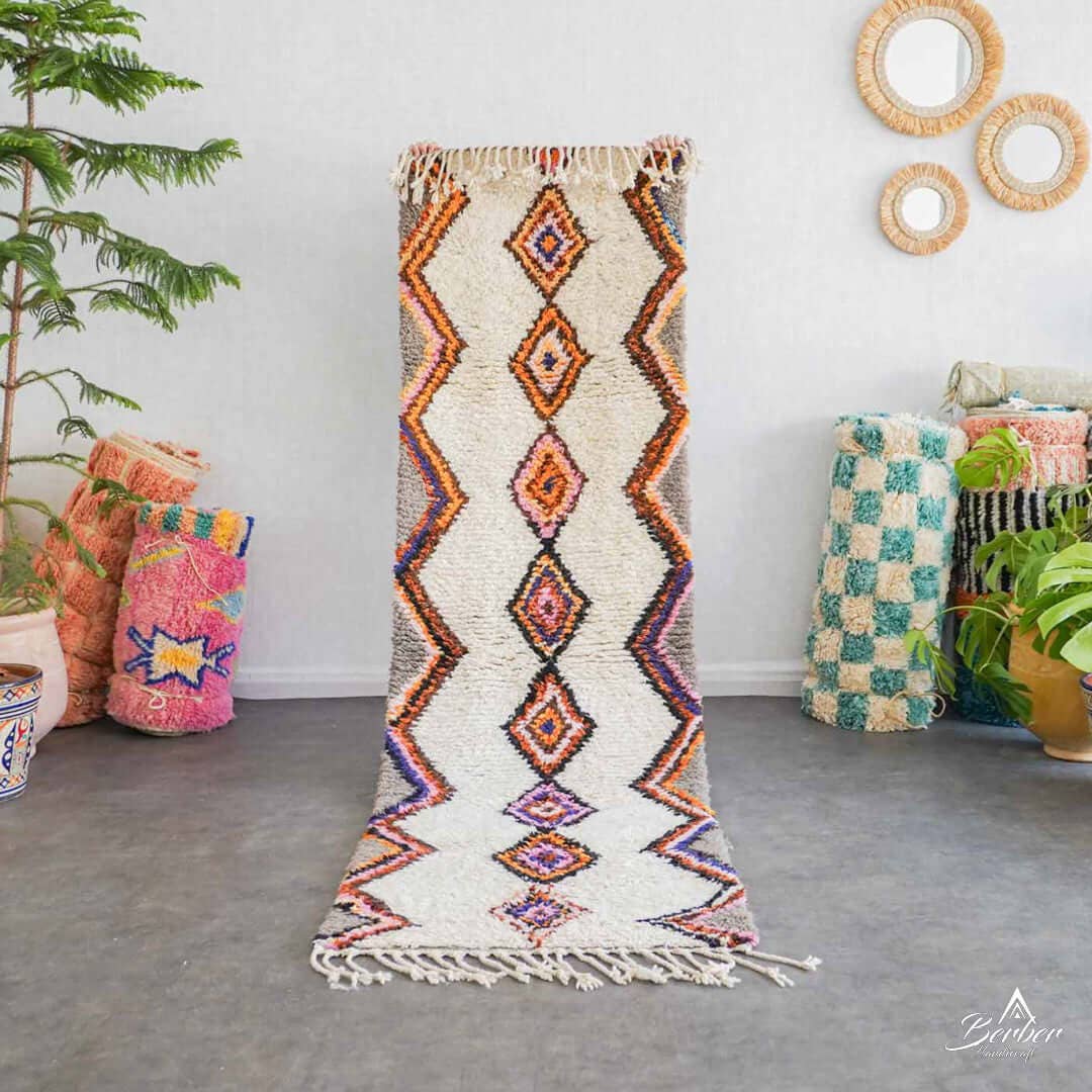 Moroccan Woven Treasures - Wholesale Runner Rug - Authentic White Moroccan Runner, Colorful Berber Shag Runner0