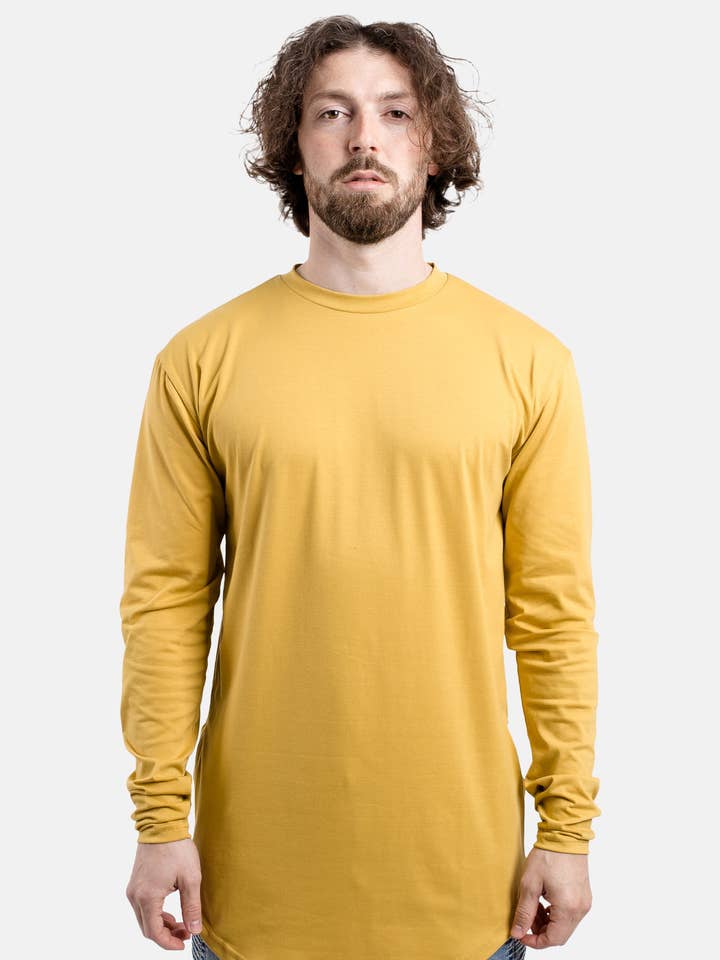 Langarm-Longline-T-Shirt mit seitlichem Reißverschluss in Senfgelb for wholesale by Blackskies