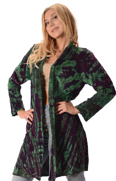Gypsy Rose - Wholesale Cardigan - Women's - Velvet Tye Dye Duster Cardigan Jacket