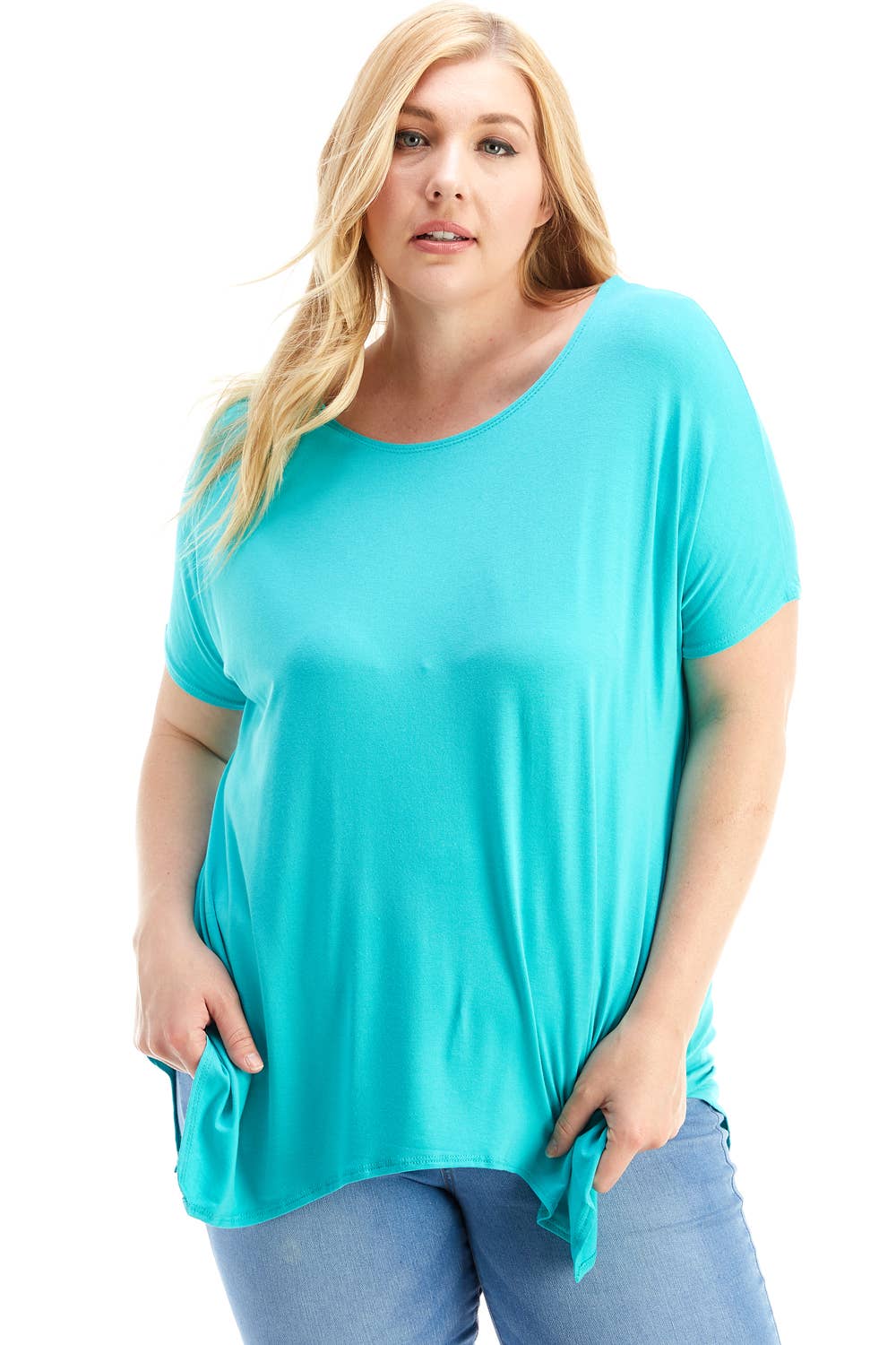 Azules Clothing - Wholesale Tunic - Women's - ATP-2307RSX Plus Size Asymmetric Short Sleeve Tunic63