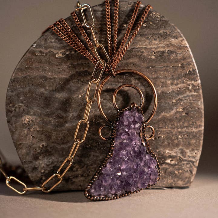PHOEBE´S - Vendita all'ingrosso Collana con ciondolo/pendaglio - Collana Massimalista con Ametista - Pietra Portafortuna di Febbraio