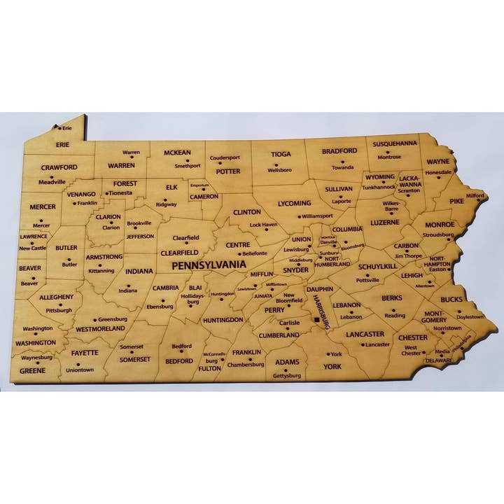 Pennsylvania Wood Map for wholesale by Meridian Maps