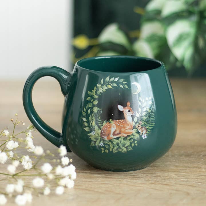 Green Fawn rounded mug for wholesale by Nibble Distributors Ltd