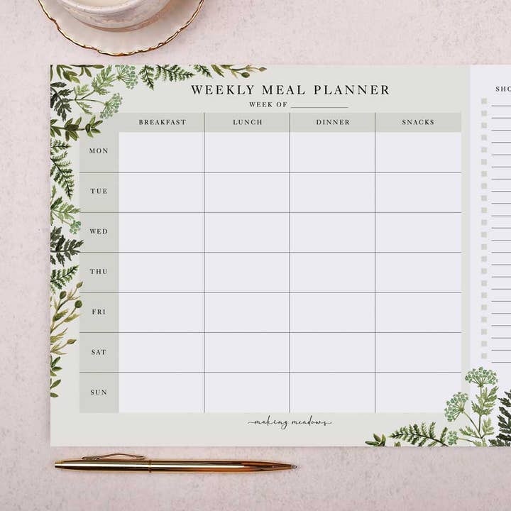 Sottomano | Cancelleria | Planner per pasti botanici per la vendita all'ingrosso da parte di Making Meadows Ltd