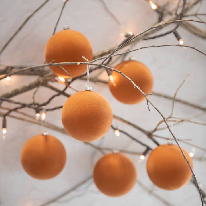 SET/ 6 - 3.25" FAWN FLOCKED BALLS for wholesale by Ragon House