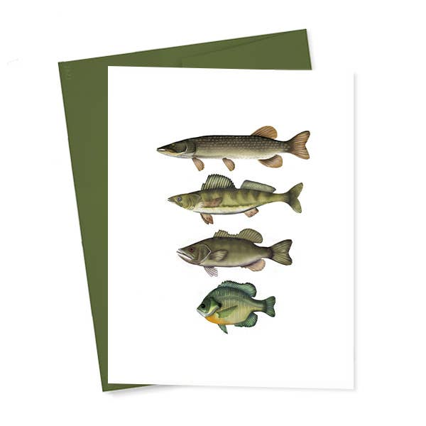 Cartão de Saudação em Branco com Arte de Peixes de Água Doce em Aquarela por atacado de Blue Stationery