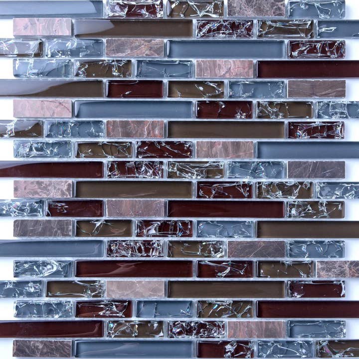 Blue and Brown Crackle Glass & Stone Mosaic Tiles (MT0156) for wholesale by TJM DIRECT