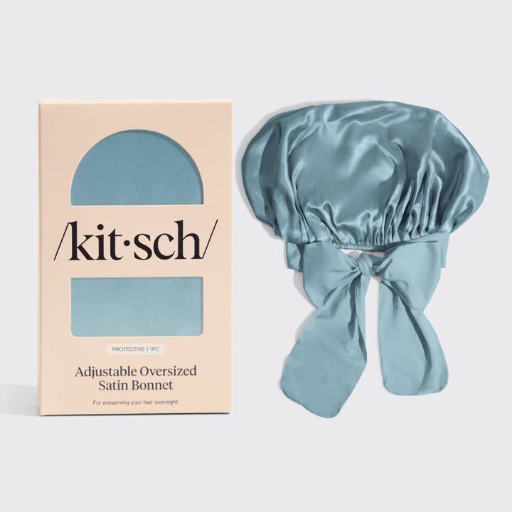 KITSCH - Wholesale Sleep Cap / Bonnet - Women's - Adjustable Oversized Satin Bonnet- Haze Blue