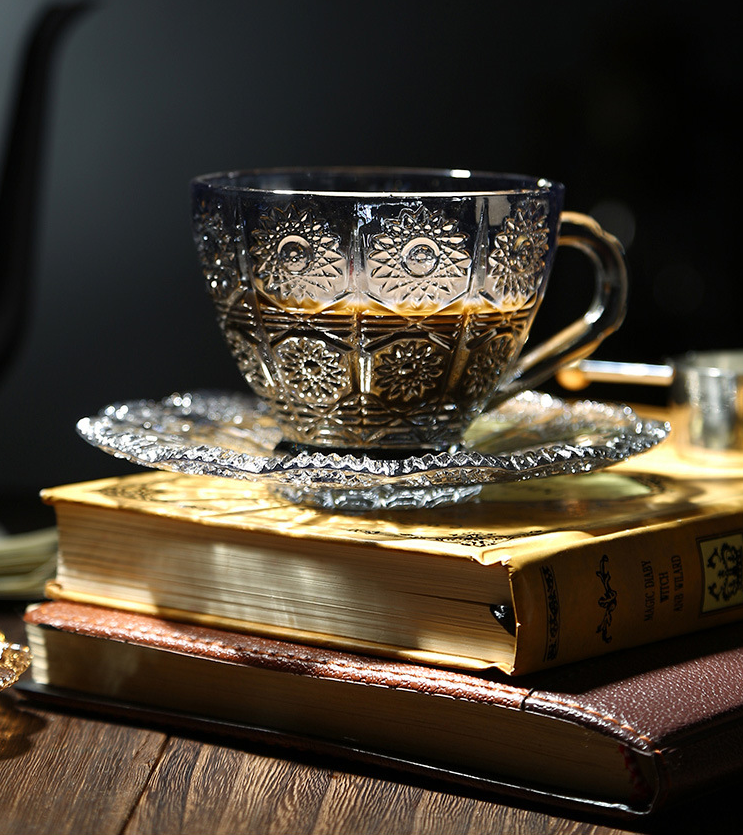 Our Dining Table - Wholesale Coffee/Tea Cup - Vintage Style Glass Cappuccino Cup with Saucer Set7
