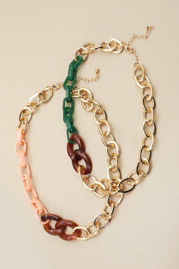 JOSSLYN by wall to wall - Wholesale Link & Chain Necklace - HANDMADE ACRYLIC MIX LINK CHAIN NECKLACE | 25N3161
