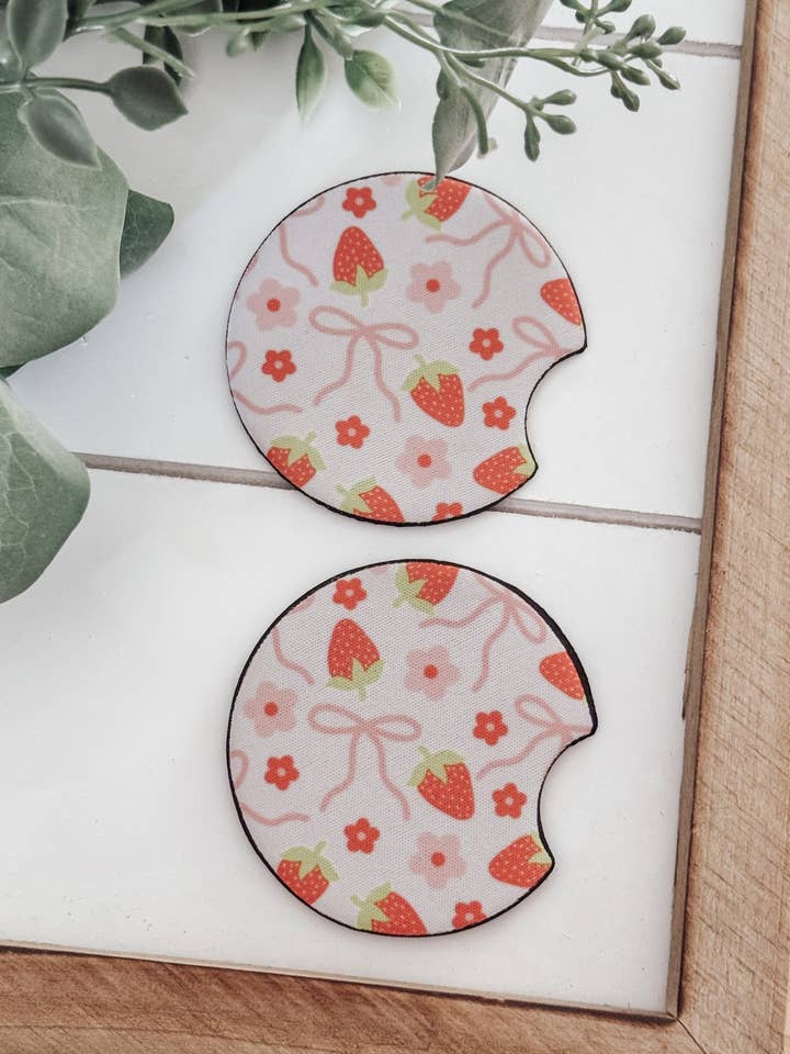 Strawberry Dreams Car Coasters (set of 2) for wholesale by Emma K Designs