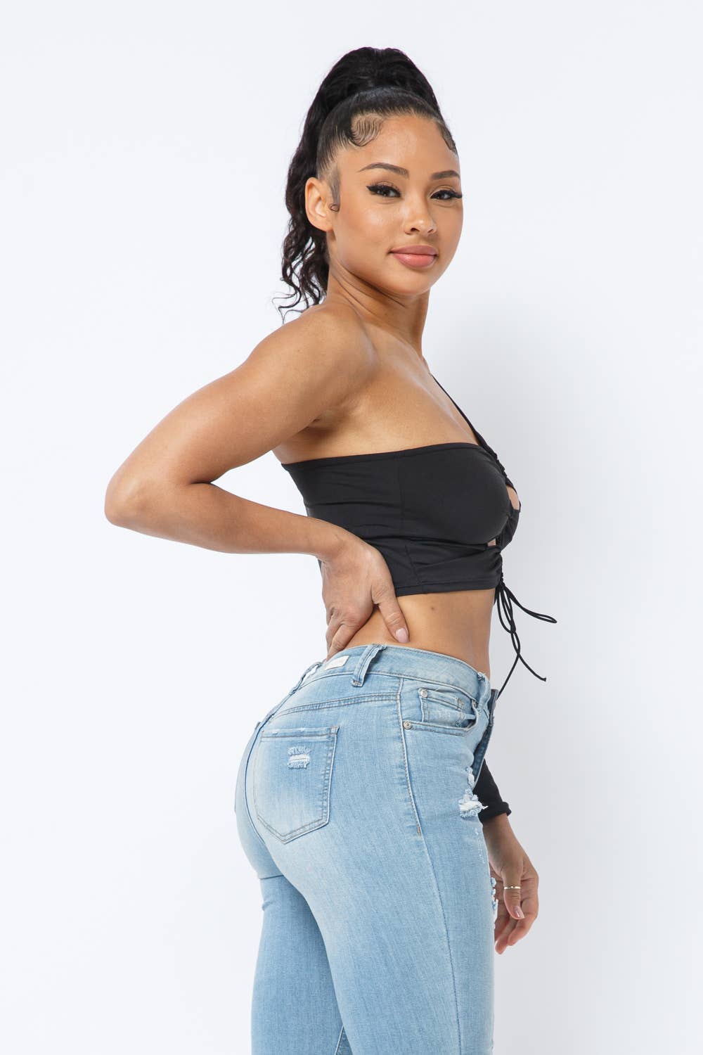 Julia by LoveJ - Wholesale Knit Top - Women's - Yoga Fabric One Shoulder Front Open Tie Crop Top2