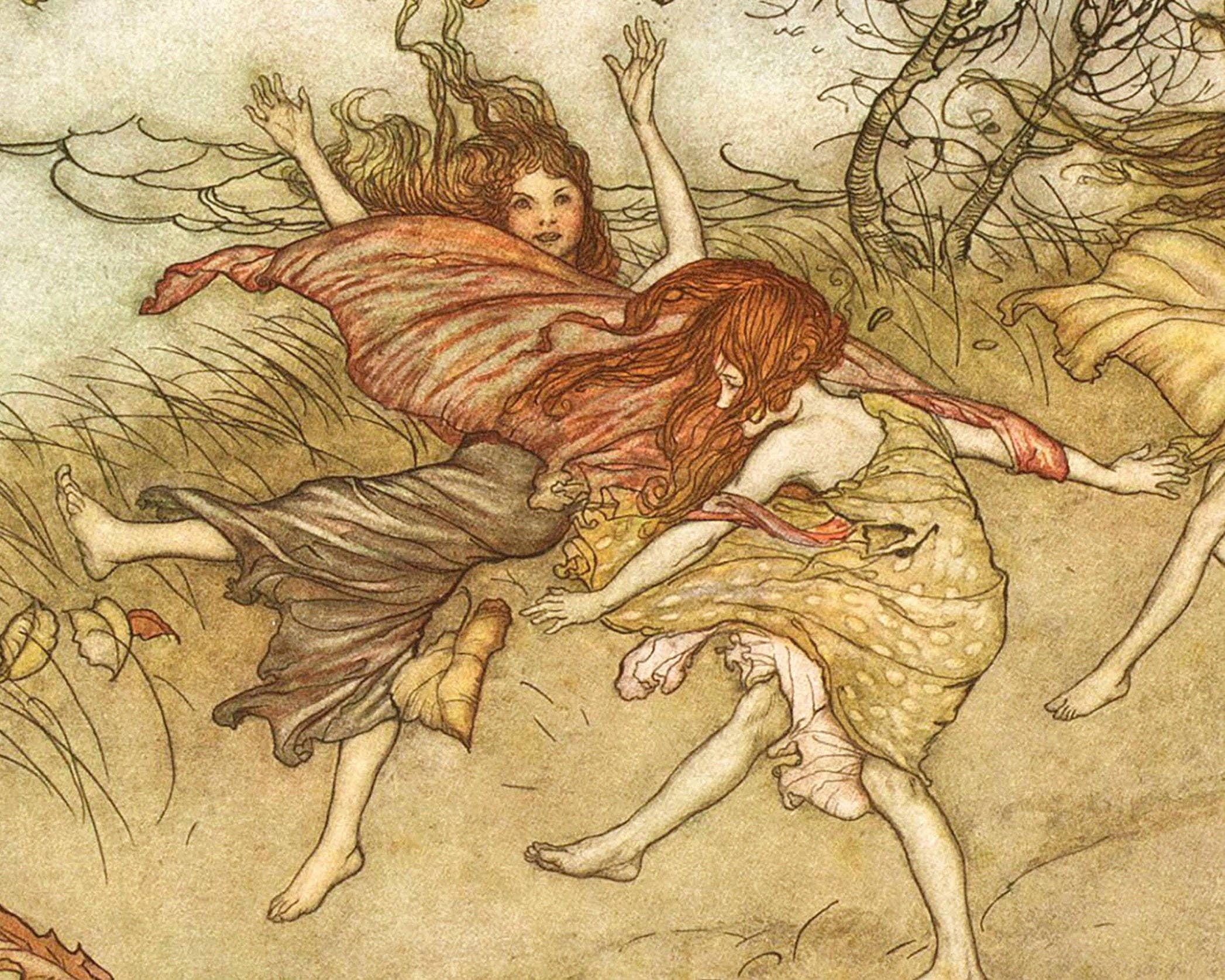 Rock Paper Scissors Wall Art - Wholesale Art Print - Fall fairies art print | Arthur Rackham illustration | Vintage woodland wall art | Fairytale painting | Peter Pan | Autumn wall art2