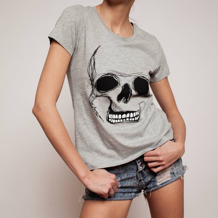 T-shirt WIRE SKULL (gray) per la vendita all'ingrosso da parte di Legandroll