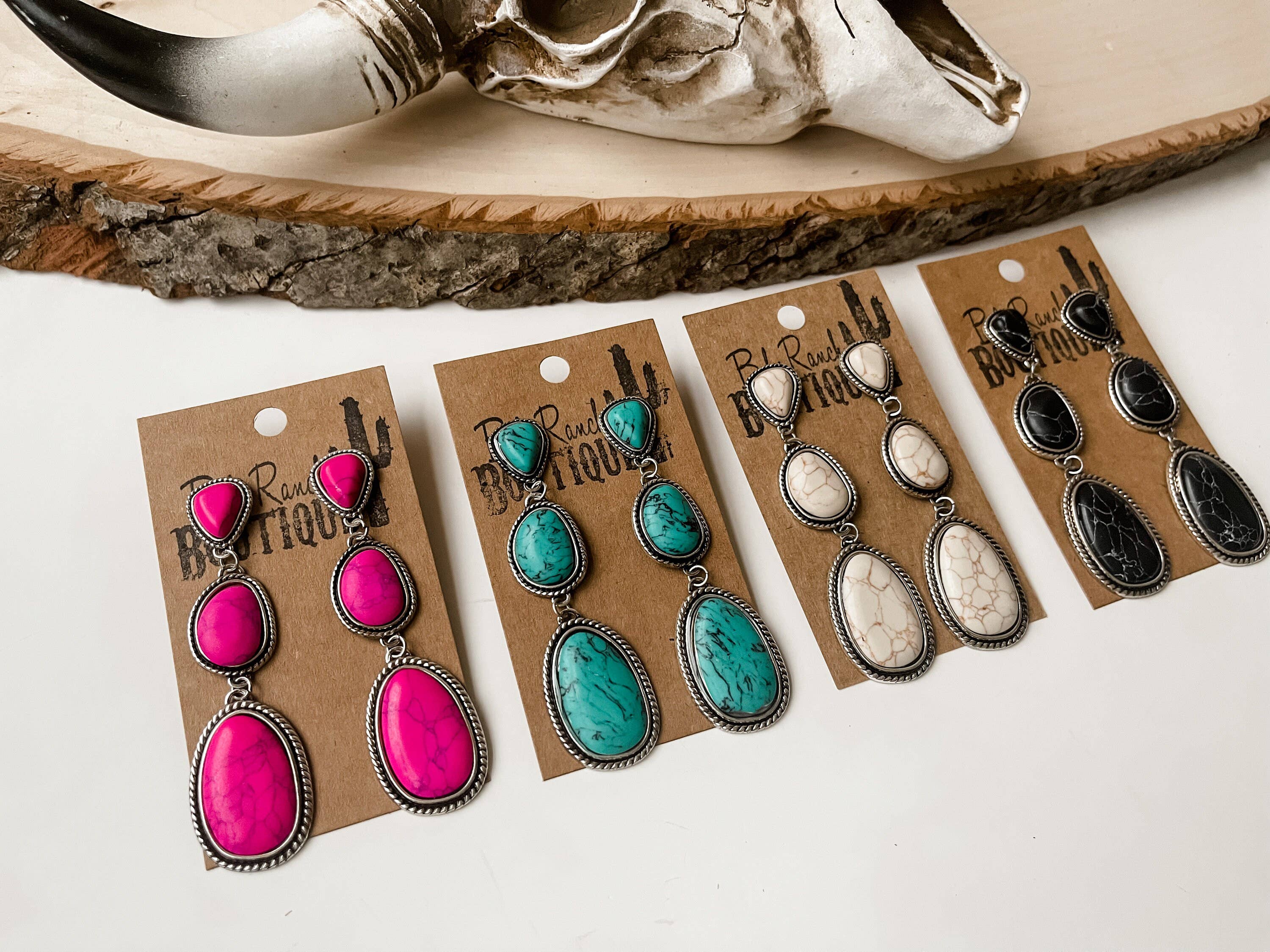 Boho Ranch Shop - Vendita all'ingrosso Orecchini pendenti - Orecchini a goccia in metallo occidentale a 3 livelli3