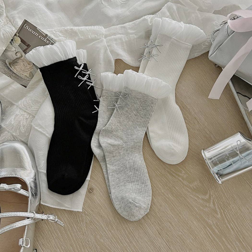 Funkyrel® Atzbranding Limited - Wholesale Socks - Women's - Rufia - Sheer Mesh Panel Socks with Bow Detail5