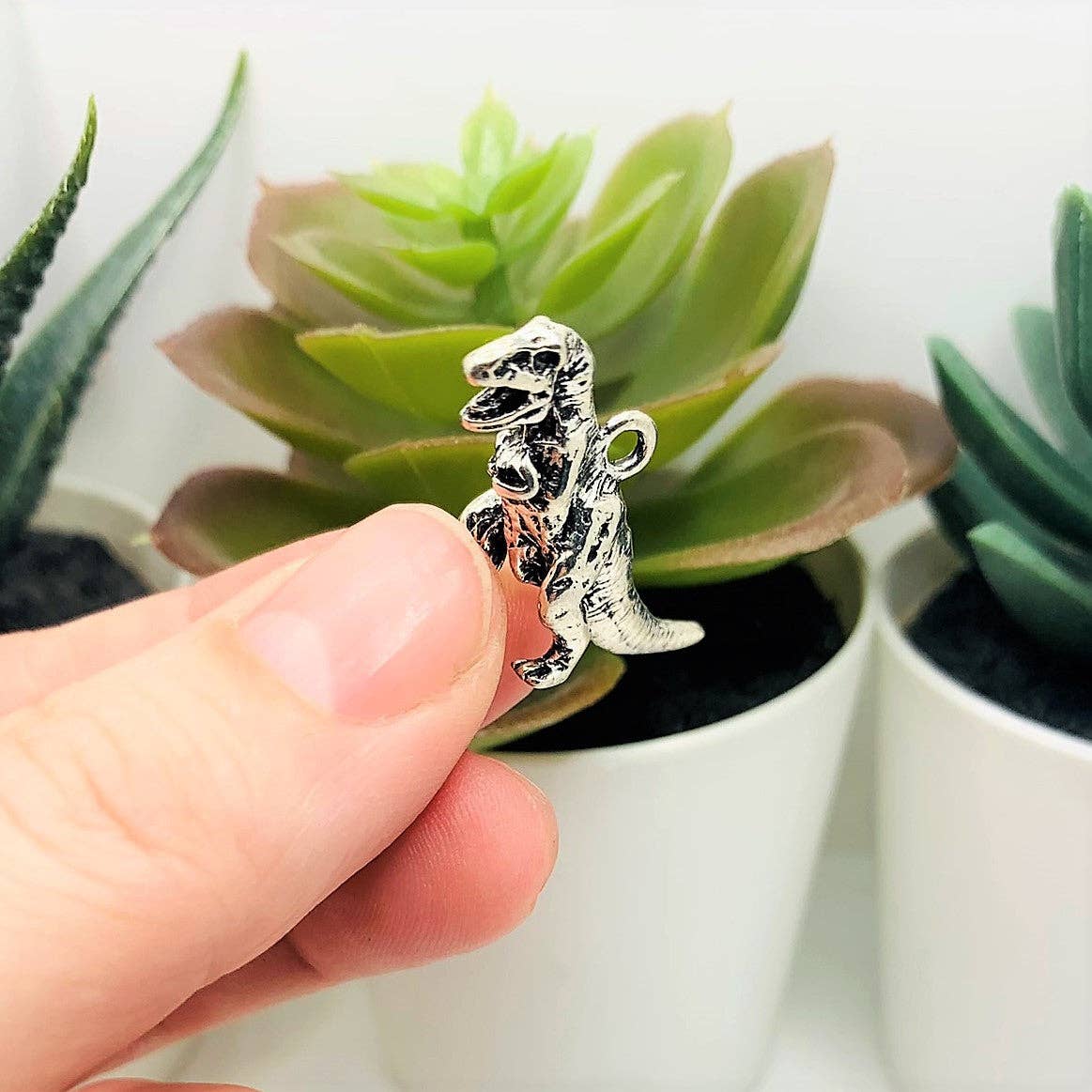 Guerrilla Charm - Wholesale Individual Charm/Pendant - Silver Tyrannosaurus T-Rex 3D Dinosaur Charms, 27x22mm3