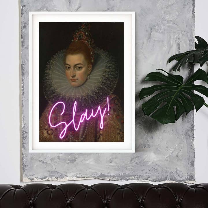 Slay purple neon oil painting altered art framed print for wholesale by Lelloliving