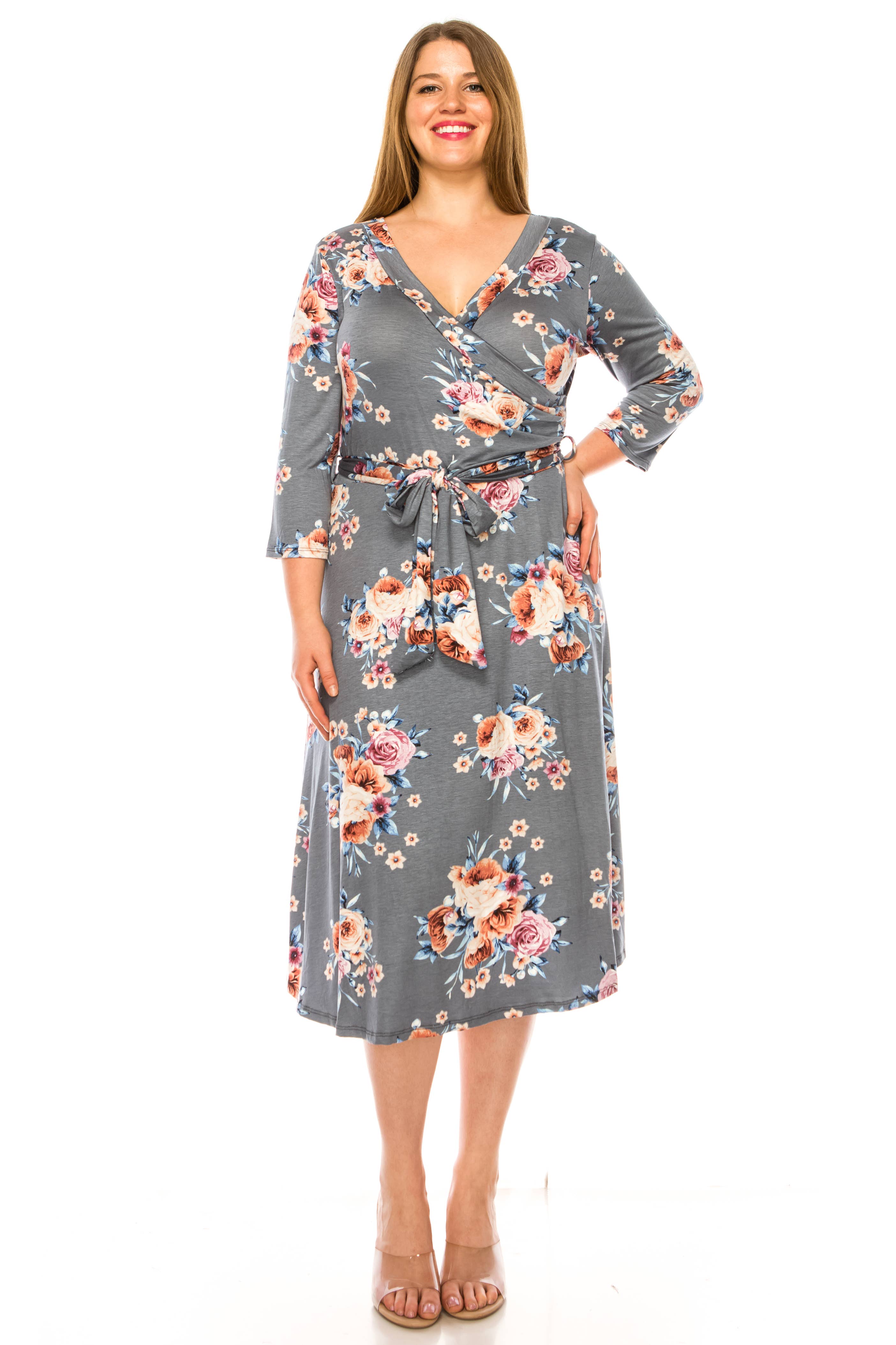 MOA COLLECTION - Vente Robe – femme - Robe portefeuille en faux imprimé à motifs floraux de grande taille pour femmes8