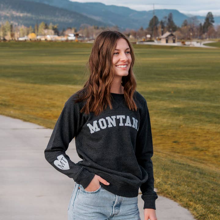 Montana Love Crew in Charcoal for wholesale by The Montana Way