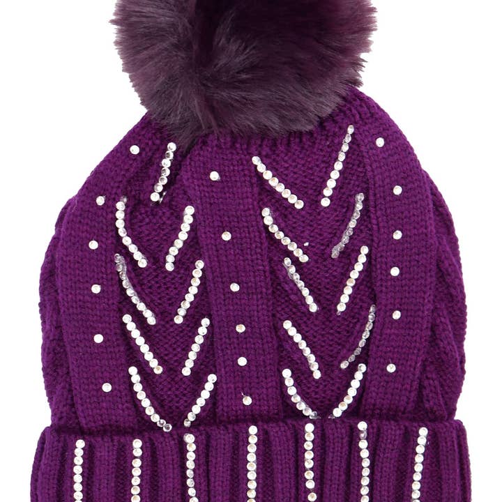 ASSORTED Chevron Bling Chunky Knitted Fleece Lined Beanie for wholesale on Faire10