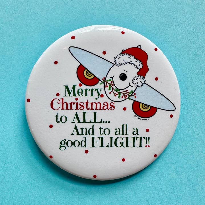 Merry Christmas Airline Button for wholesale by Nan Van Art