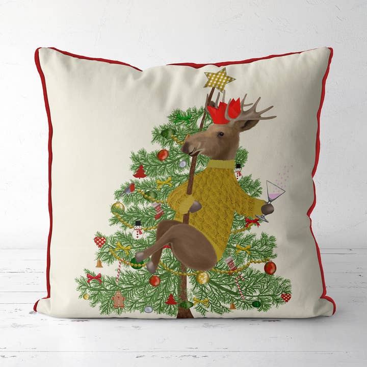Moose Christmas pole dance Holiday Pillow patio cushion for wholesale by FabFunky Ltd