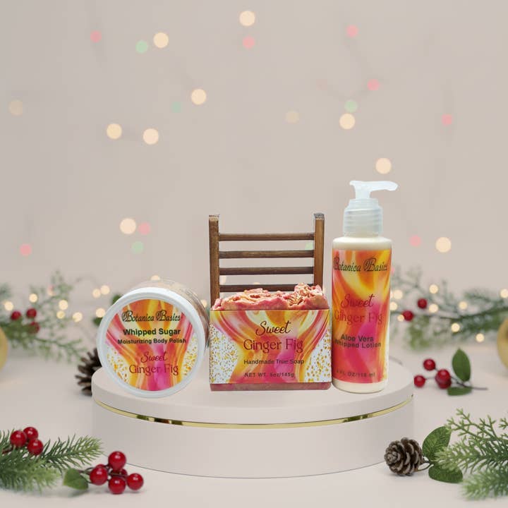 Botanica Basics Handmade Soap - Wholesale Bath & Body Set - Sweet Ginger Fig Bath and Body Gift Set4